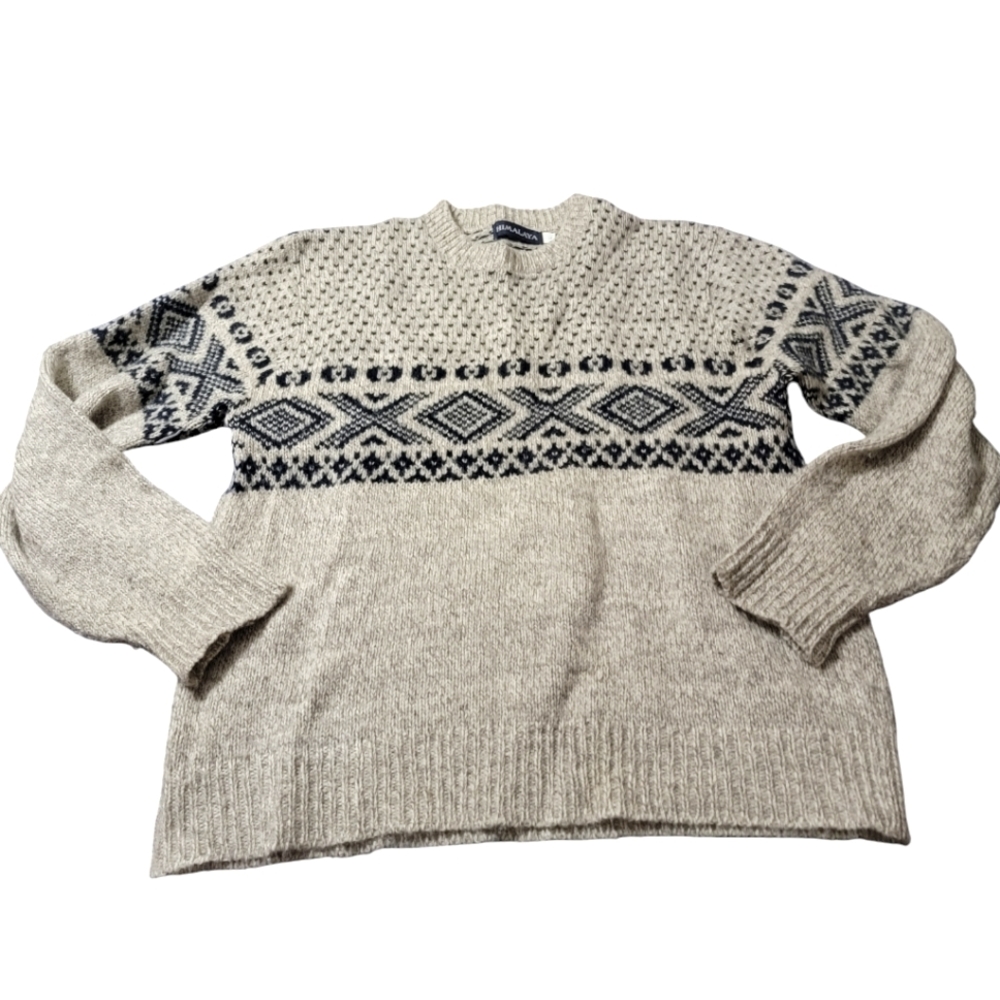 VINTAGE 80s! HIMALAYA Womens Gray/Navy Chunky Knit Sweater